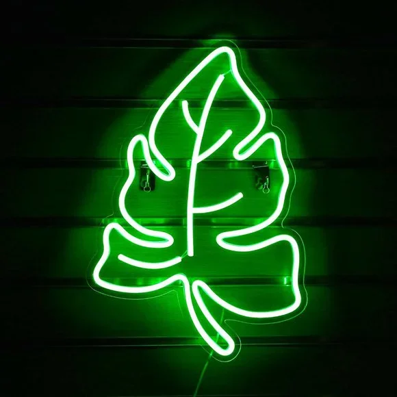 Neon Monstera Green Leaf Light Summer Spring Wall/Room/Outdoor/Porch/Window Deco - Picture 1 of 6